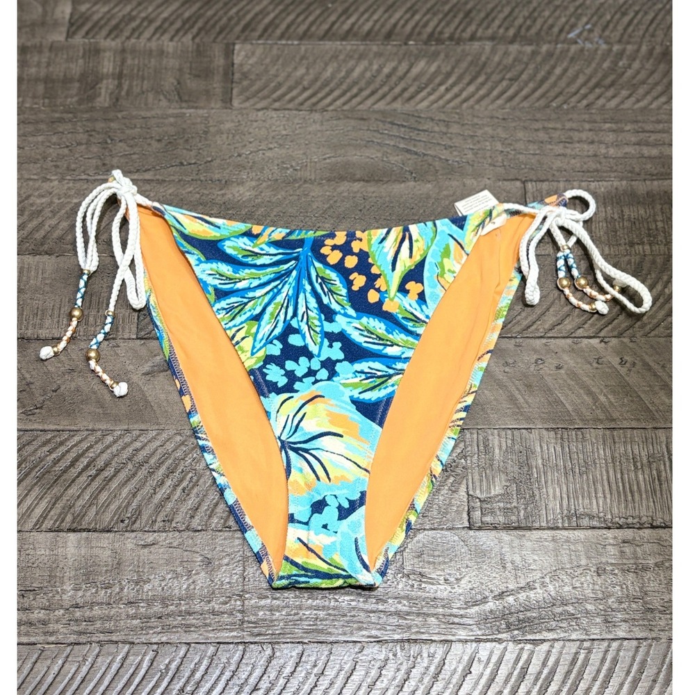 Aerie NWT Tropical Floral Cheekiest Side Tie Bikini Bottom XL Blue Green Orange